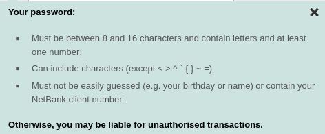 NetBank (Commonwealth Bank of Australia) dumb password rule screenshot